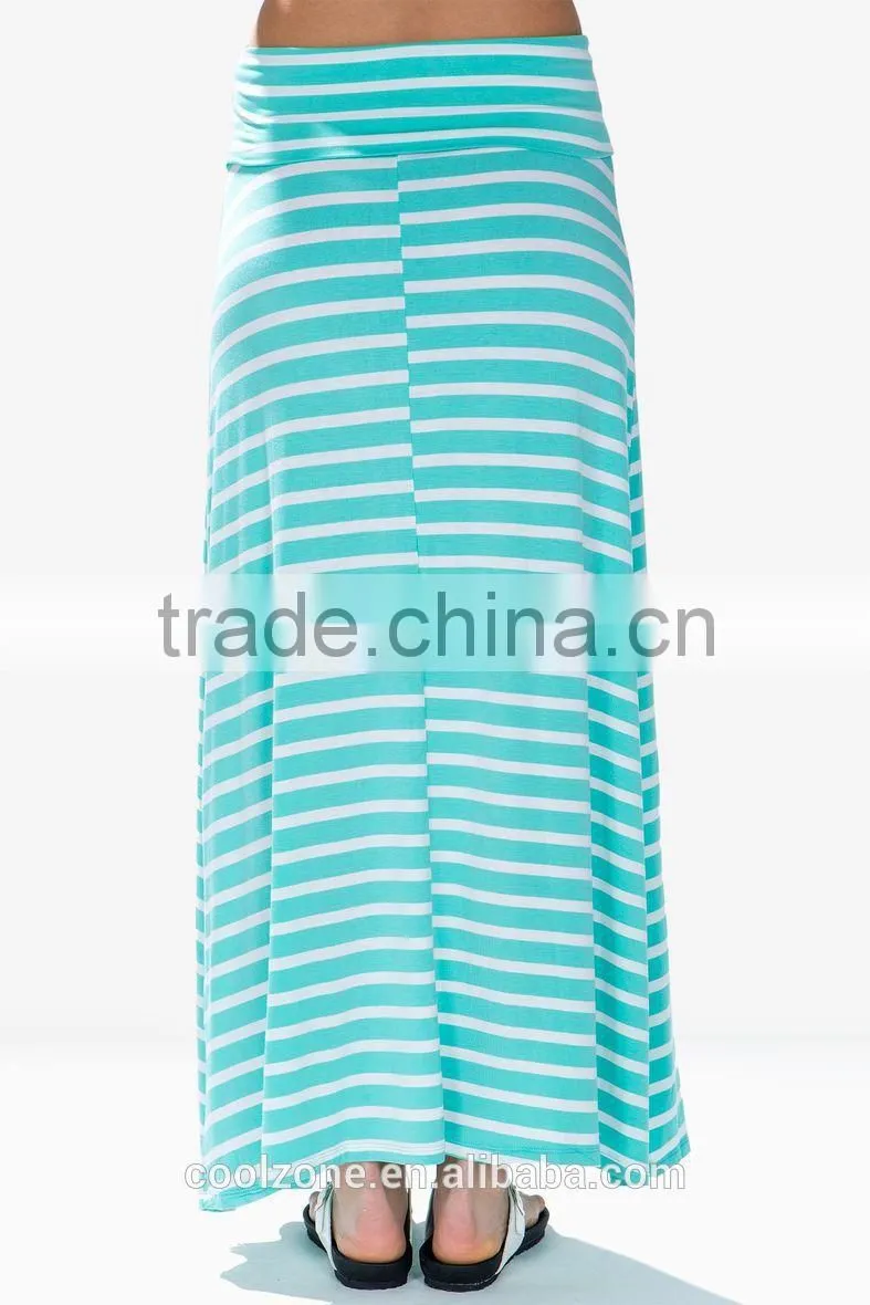 Wide waist floor-length horizontal stripes maxi skirt long maxi skirt
