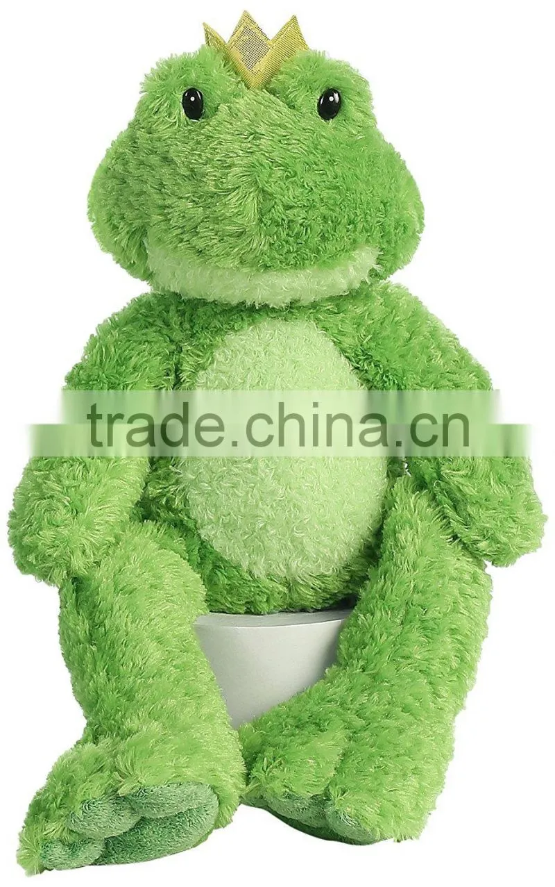 Cuddly Green Frog with Golden Crown Soft Animal Toy for Baby