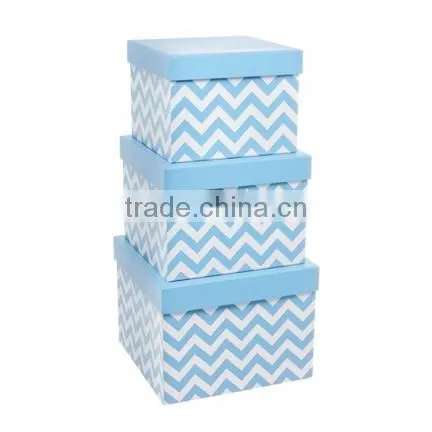 Gift Box Chevron Square Black/Red/Baby Blue/Baby Pink Set of 3,Paper Gift Box Set Gift Packaging Box