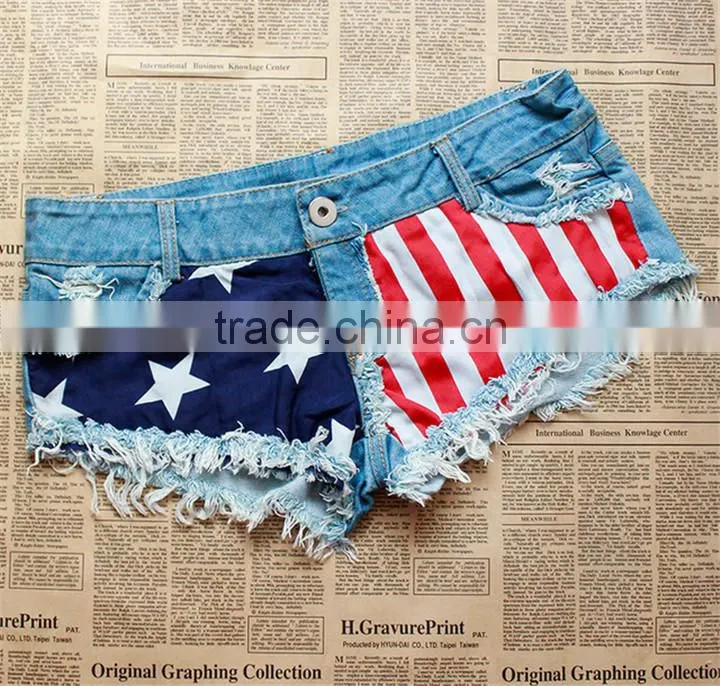 Fashion Flag Prints Women Jeans Summer Shorts
