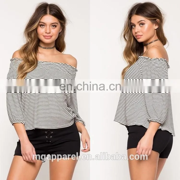 New women shirts and tops 3/4 sleeves off shoulder top for women