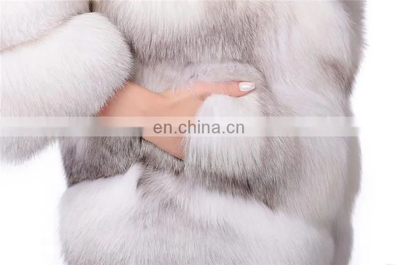 Finland Whole Skin Blue Fox Fur Overcoat Jacket Women Genuine Fur Coat cross fox fur coat