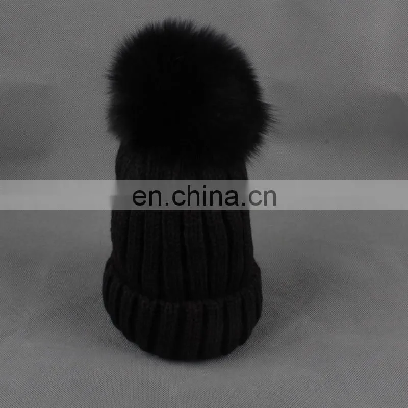 Cute Children Present Fox Fur Pompom Knitted Beanie Earmuff Funny Baby Beanie