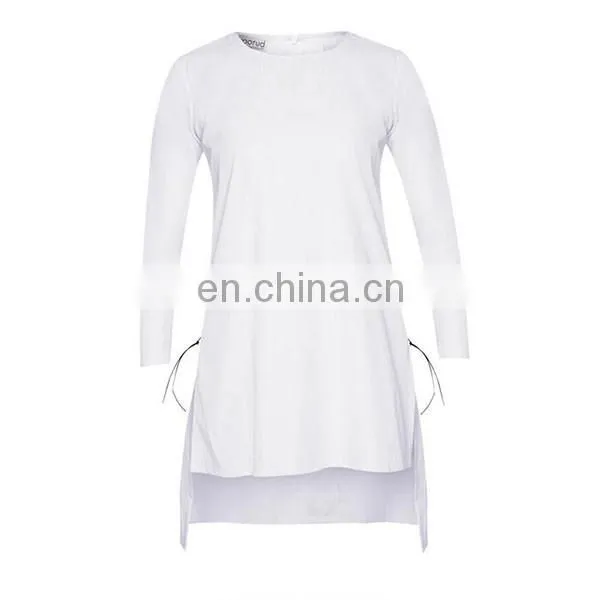 New Arrival Side Slit Tunic With Leather Cord Fashion Long Sleeve Muslim Top