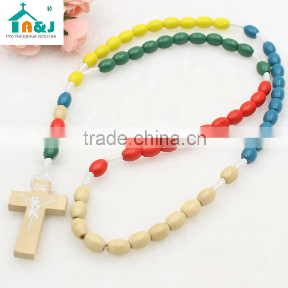 5 color wooden ovel bead rosary