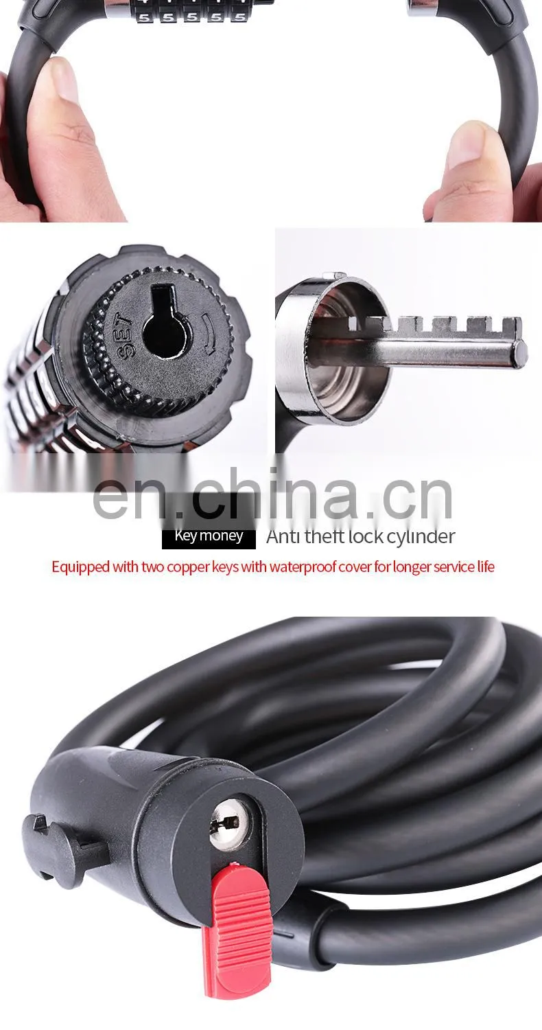 Bicycle lock Anti-theft mountain bike password lock Steel cable lock Bicycle riding accessories General electric bicycle