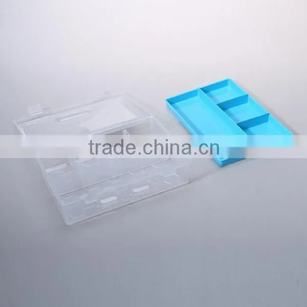 Double Layer 14 Compartment Plastic Storage Organizer Box with Removable Dividers