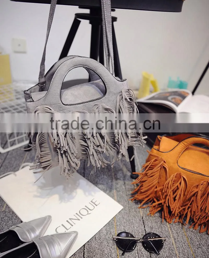 Wholesale leather tassel fringe bag girls pu tote handbags shoulder aslant female women bags