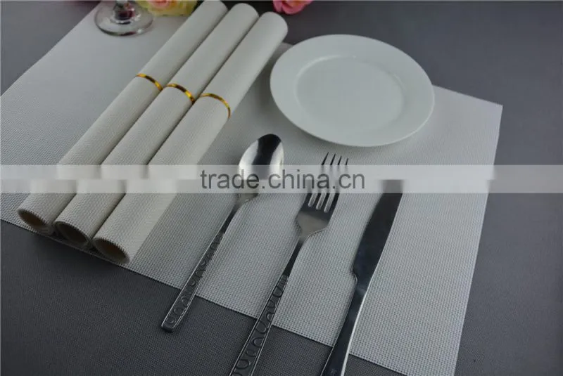 Wholesale price 75g PVC woven mesh placemat white pure color 1*2 series 45*30cm