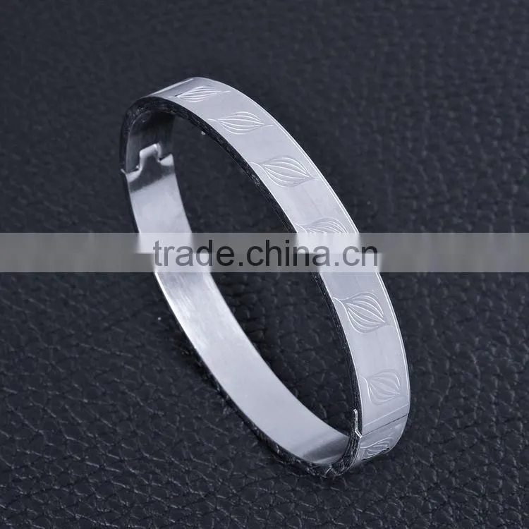 Leaf Pattern Rose Gold Plated Stainless Steel Bangle For Lady Women Jewelry SMJ0053