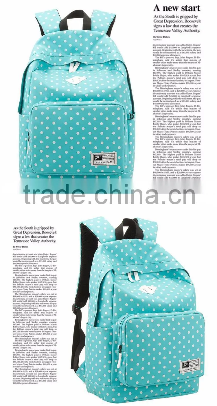 leisure school students shoulder bag for polyester backpack with dot bag