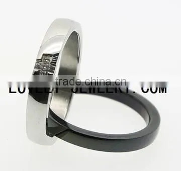 Two In One Designed Custom Made Pink Gold Plated Stainless Steel Ring With CZ Stone