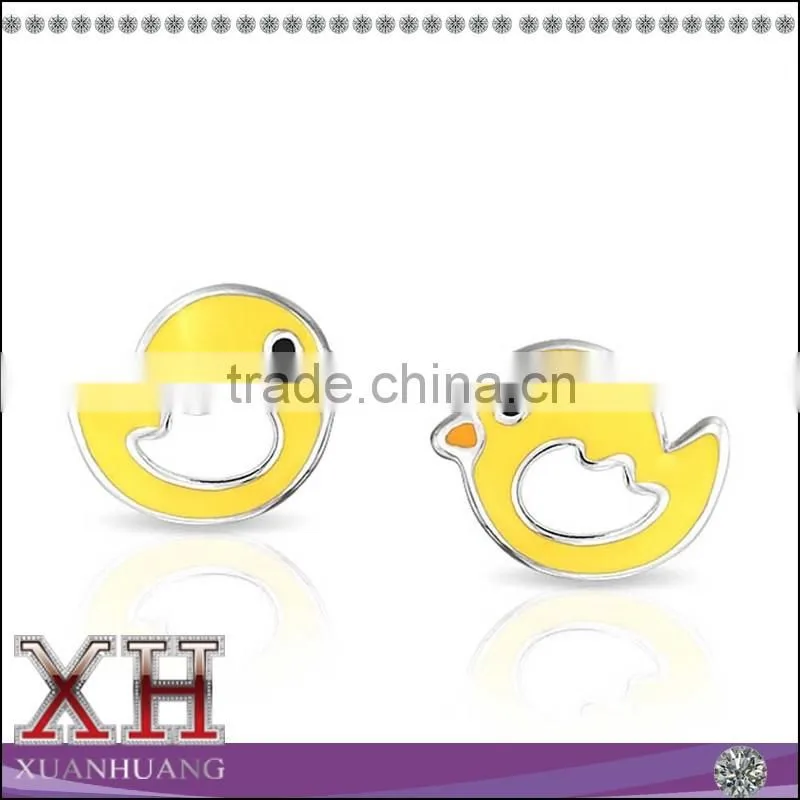 Yellow Enamel Cut Animal Duck Stud Kids Earrings