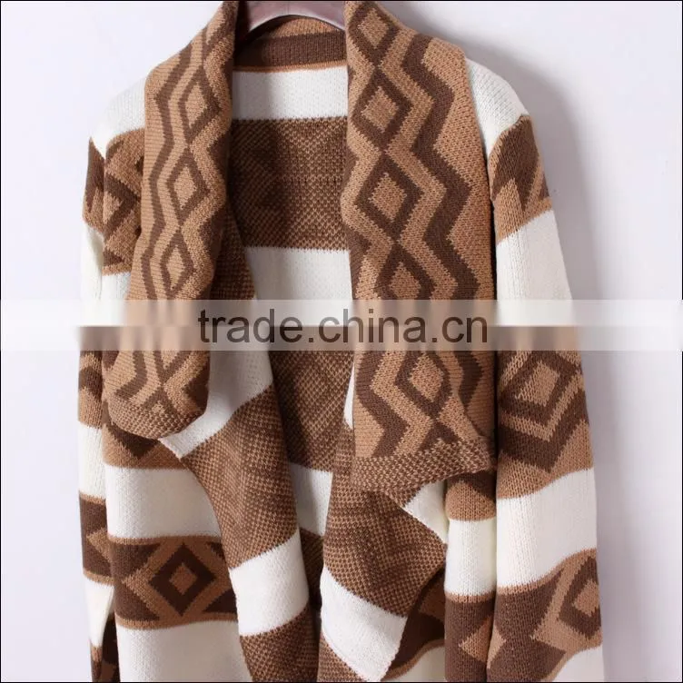 2014 the most latest high quality Glamorous European and American show cardigan geometric pattern jacquard long cape coat