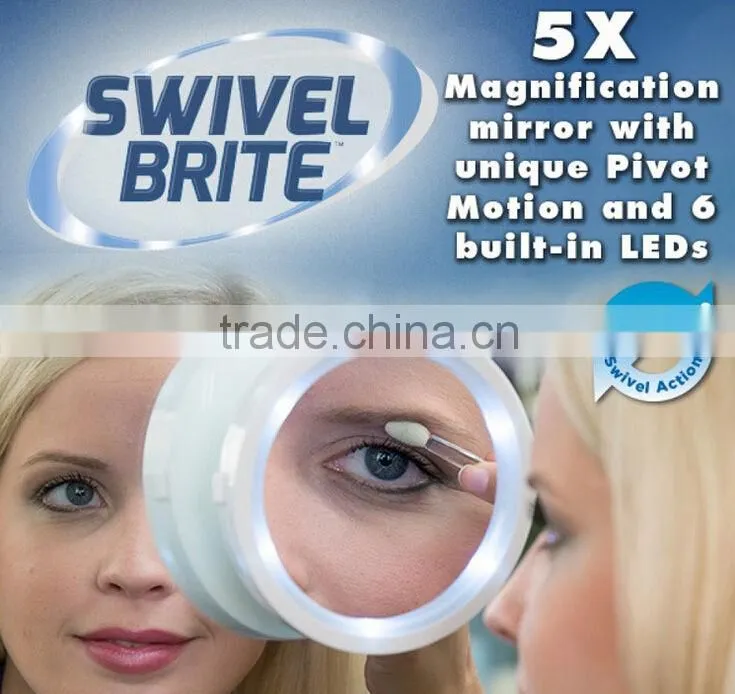 TRAVEL MAKEUP MIRROR WITH LED LIGHTS Swivel Brite Cosmetic 5x Magnifying glass