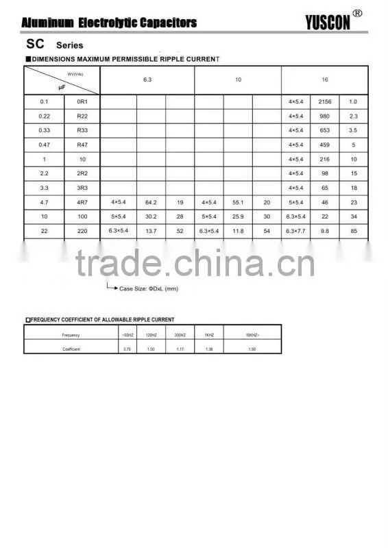 220uF 6.3V 6.6*7.7 20% 85'C aluminum electrolytic capacitor