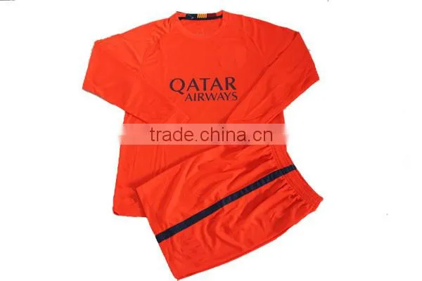 Long sleeve soccer uniform sublimation color orange for sale