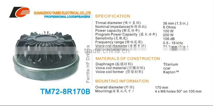 72.2mm titanium daiphragm loudspeaker compression driver