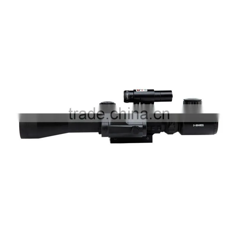 Funpowerland Tactical 3-9x40mm Illuminated Rifle Scope with Red Laser & Red Dot Sight of Red / Green Reticle Mount