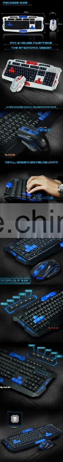 2.4G Wireless Ergonomic Usb Gaming Keyboard & 6 Buttons Optical Mouse Set