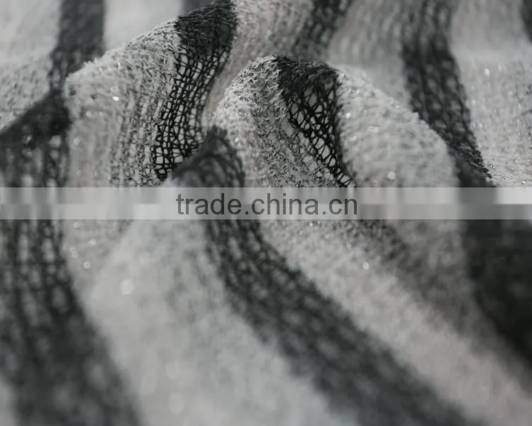 Jiufan Textile 2015 Hot Sale Knit Yarn Dyed Strip Polyester Rayon Fabric with 2% Lurex Strip for Sweater