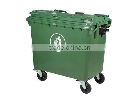 With wheels and lid, outdoor 660L plastic trash can