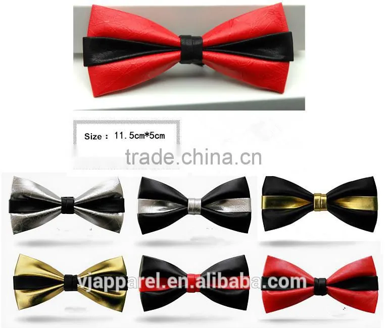 Clip-On Bow Tie with Faux Leather Bowtie Tuxedo