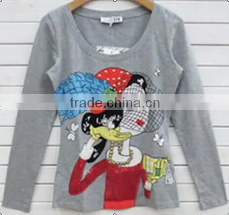 Scoop neck t shirt womens long sleeve 3d t-shirt T004