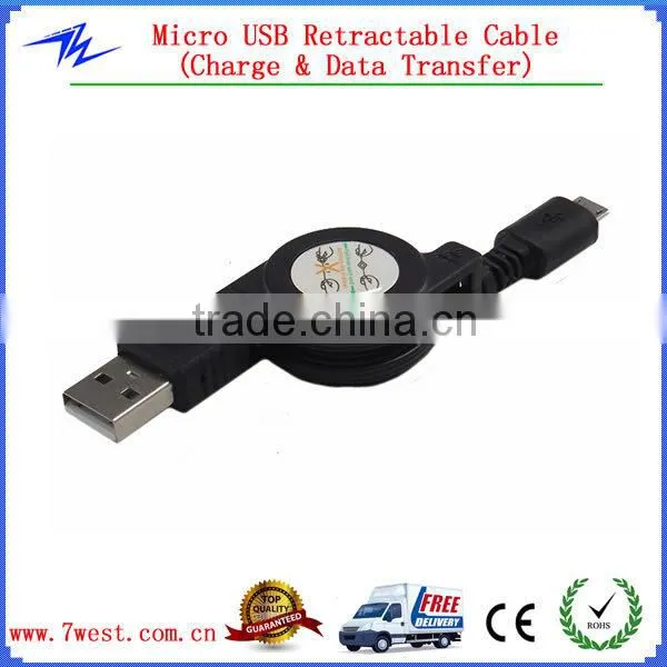 Logo Custom 75cm Retractable Micro USB Cable USB Data Sync Charger Cable for Smartphone