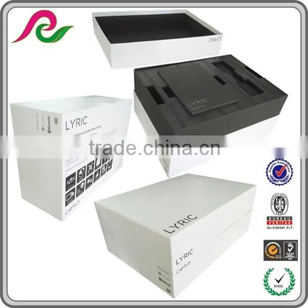 Big white Cardboard box with black foam inside for bluetooth packing