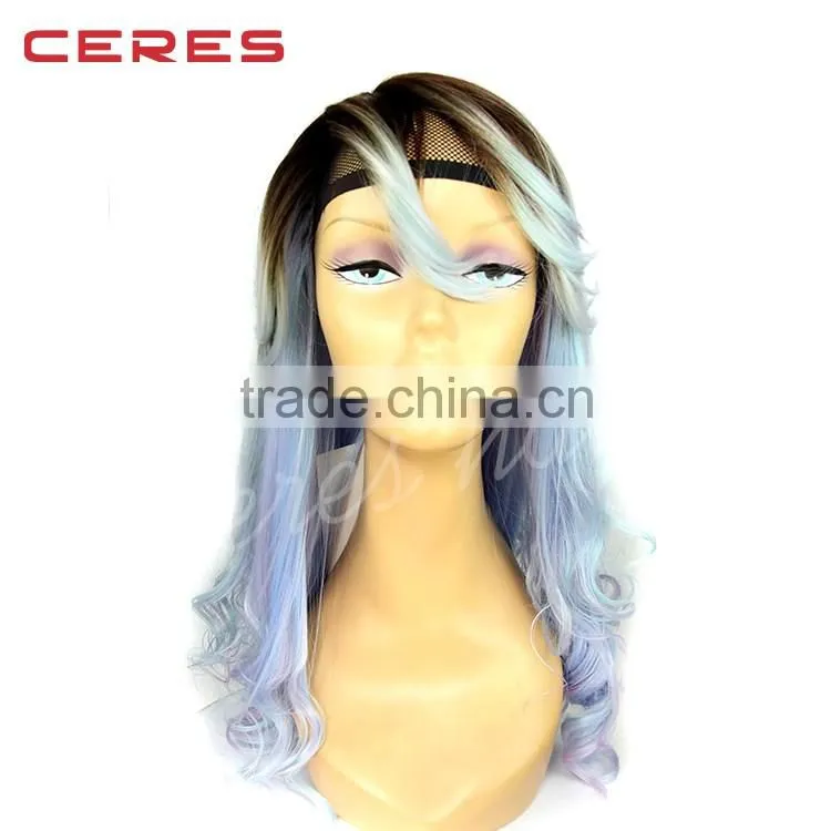 Cheap raw two tone color synthetic and human hair mix lace front wig