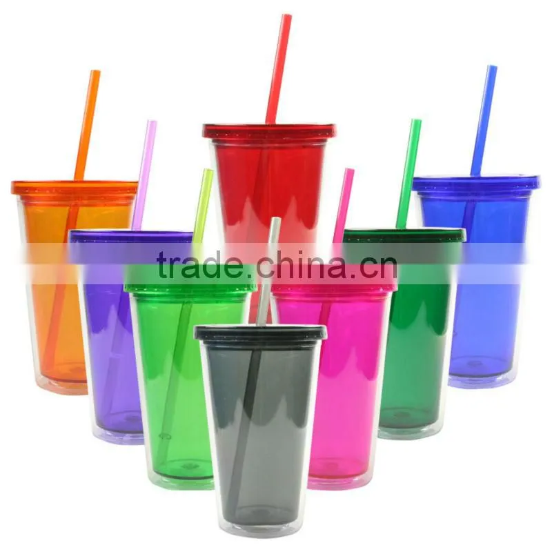 16OZ plastic tumbler with straw