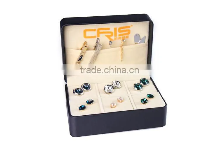 Custom leather cufflink box, pu cufflink box for 6-pair