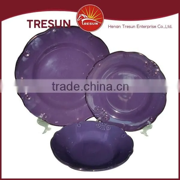 factory directly supply color glazed stoneware dinnerware/18pcs ceramic stoneware embossed dinner set