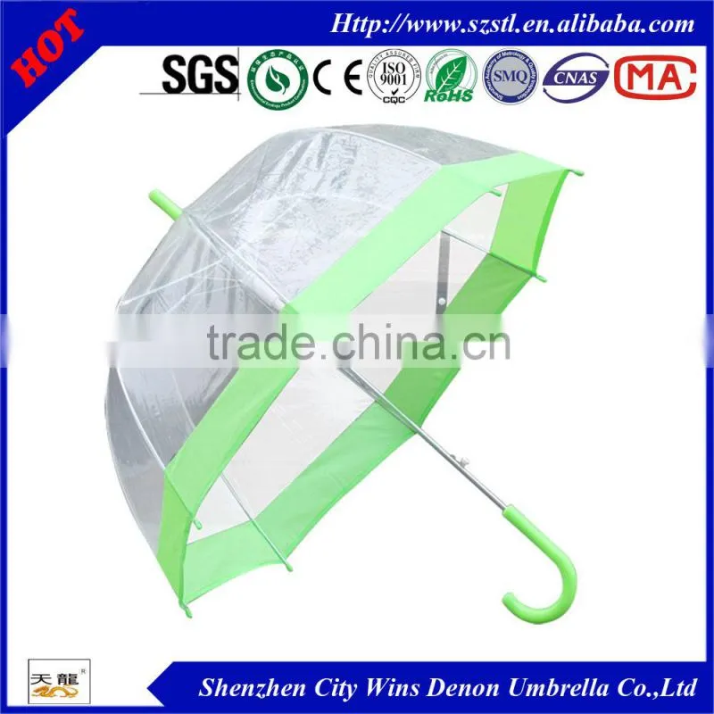 Shenzhen City winds denon produced high quality 23" promotional custom printing clear dome umbrella