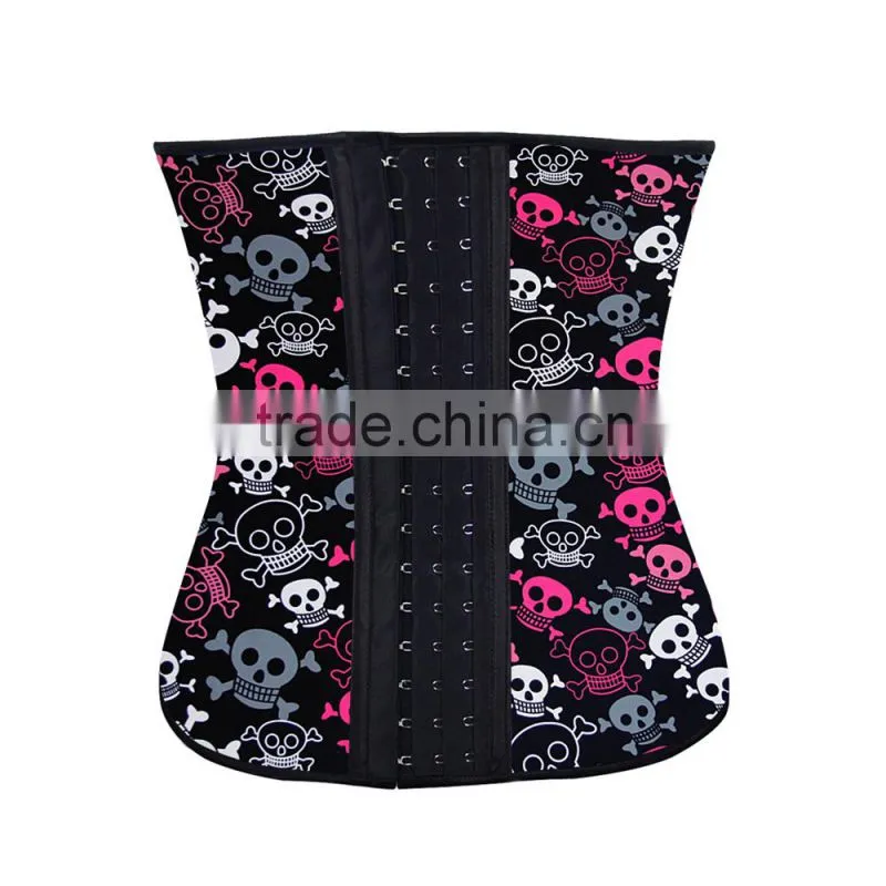 2015 best sell skull pattern 9 steel bones latex waist trainer