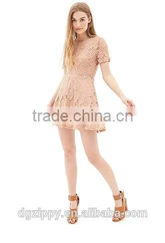 2016 Fashion short sleeveless scoop neck floral A lined lace evening dress