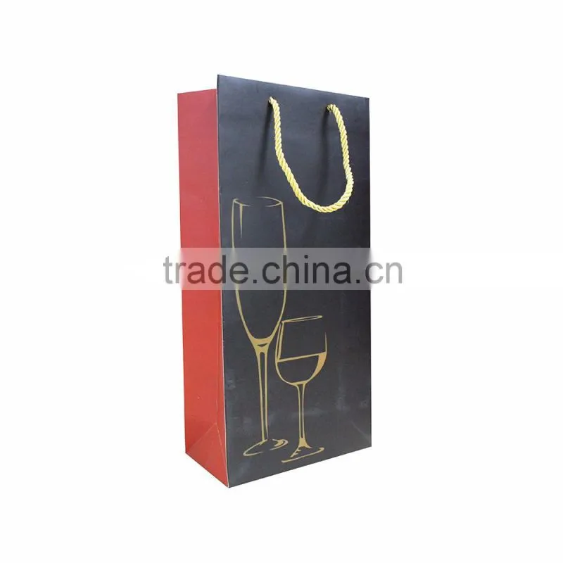 Top grade fsc black wine gift paper bag