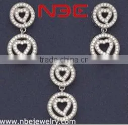 2013 best selling wax micro pave setting silver jewelry set,AAA grade white cz, quality rhodium plated,earrings and pendant