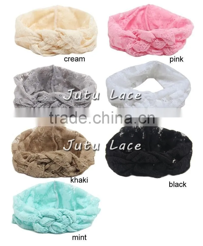 New !!Small torx baby lace knitting cross hair with children in Europe and the elastic lace hair hoop head with seven color
