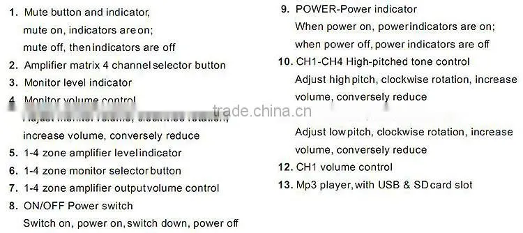 Professional Mp3 Tuner 4 Channel PA Audio Matrix Mixer Amplifier for Public Address