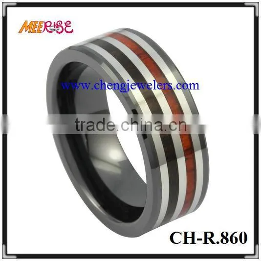 Wood inlay black ceramic ring 10mm
