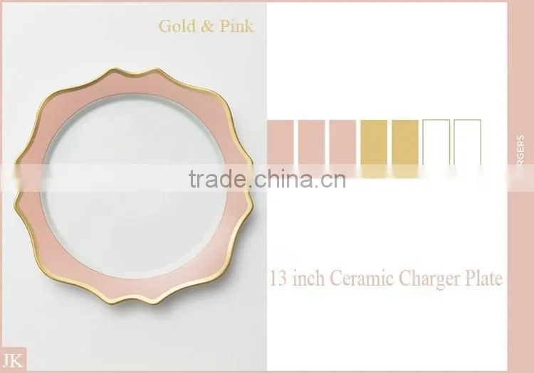 Wholesale high grade 13 inch luxury ceramic decorative gold charger plates for wedding