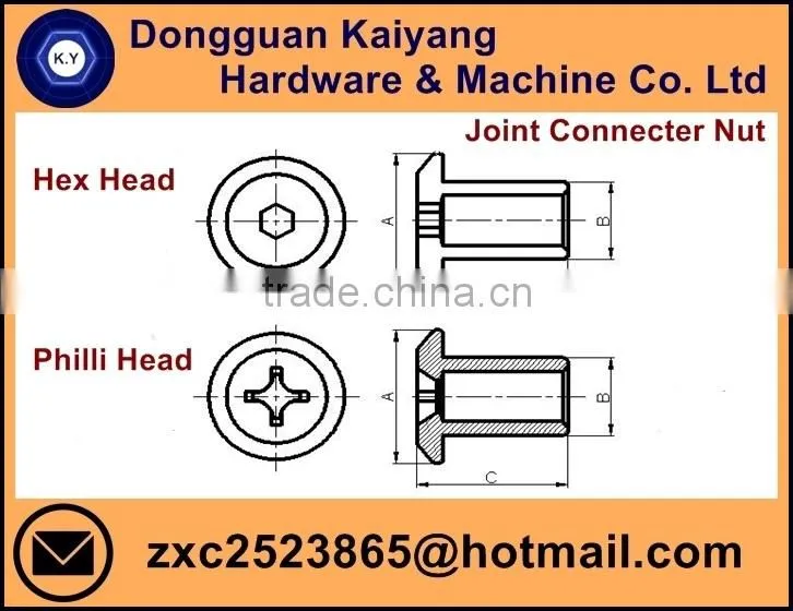 M6, M8, M10 / Bright(White)/ Blue/ Yellow Zinc Plated; Joint Connector ; Furniture Hardware