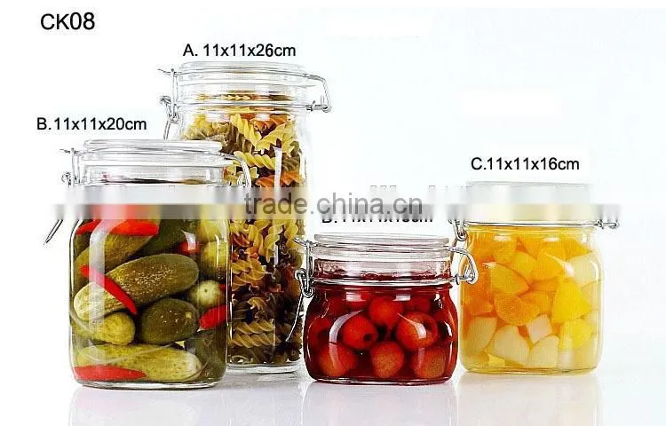 5sizes glass storage jar with glass lid metal clip