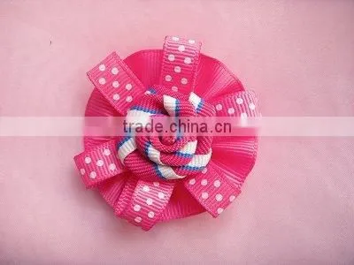 Exquisite pink grosgrain ribbon flower for hair accessory