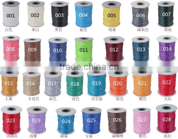 wholesale price colorful 0.8mm round korea cotton waxed cord for bracelet necklace garments