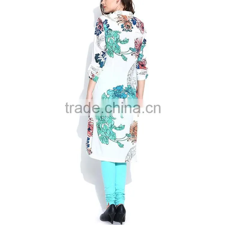 Oem clothes supplier latest design fashion print party wear kurti for women