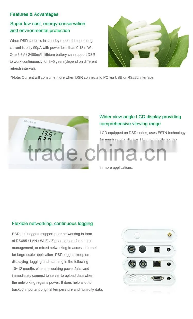 High precision Temperature Data Recorder, Humidity Data Logger with Alarm
