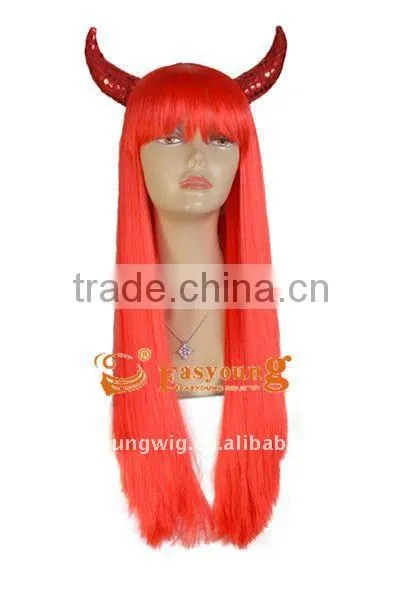 Wholesale cheap price Long red color horn wigs , cosplay hair wigs